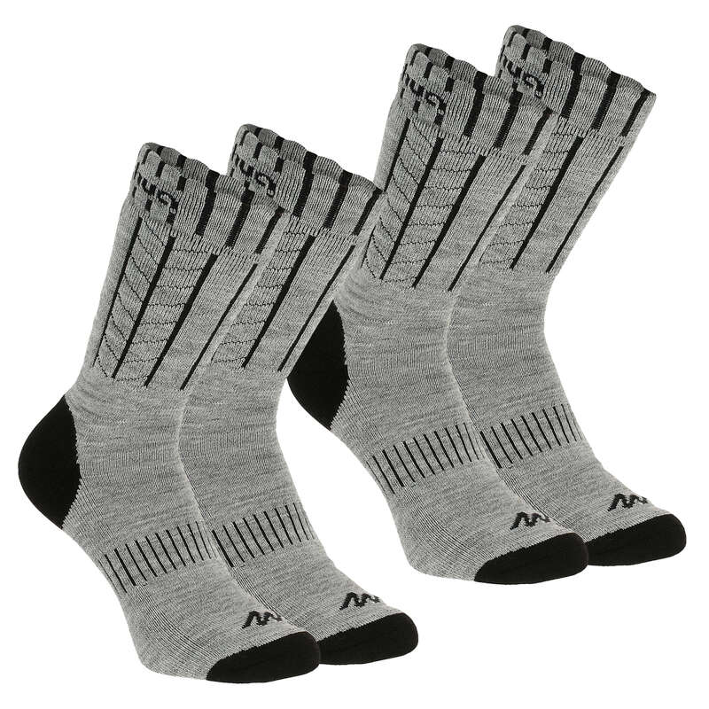 ADULT SNOW HIKING WARM SOCKS Hiking - MID SOCKS SH100 WARM - GREY QUECHUA - Outdoor Shoe Accessories