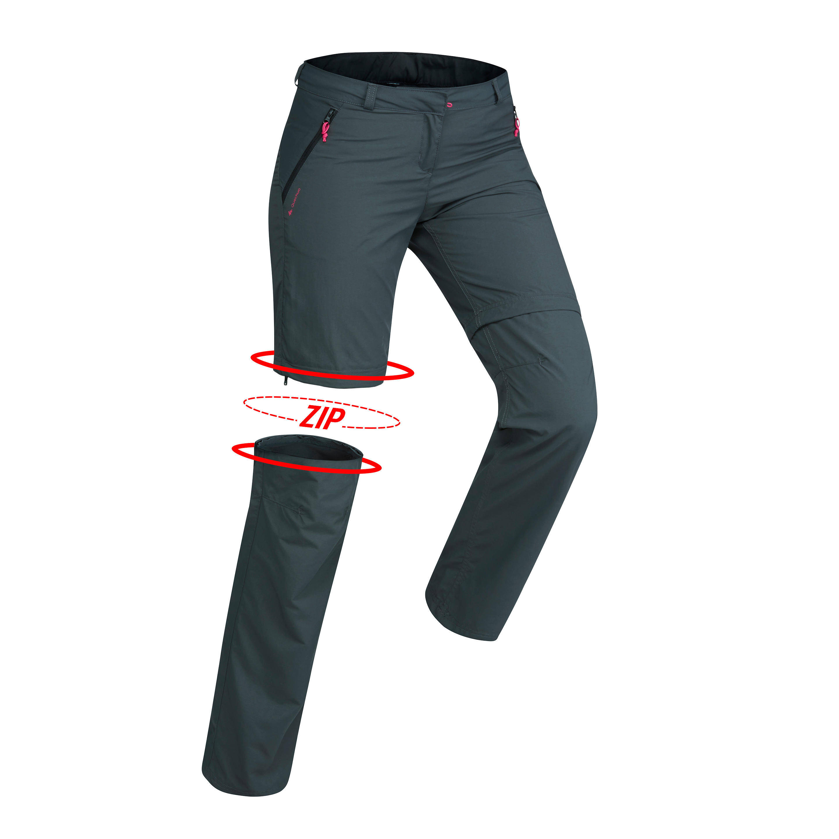 Women’s TREK 100 mountain trekking convertible trousers - dark grey -  1