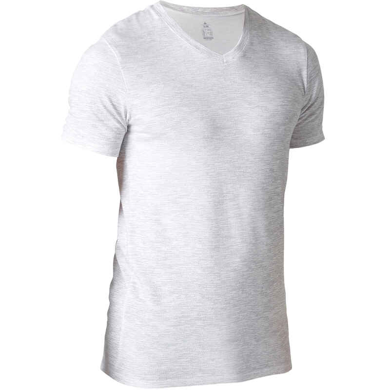 500 Slim-Fit V-Neck Pilates & Gentle Gym T-Shirt - White