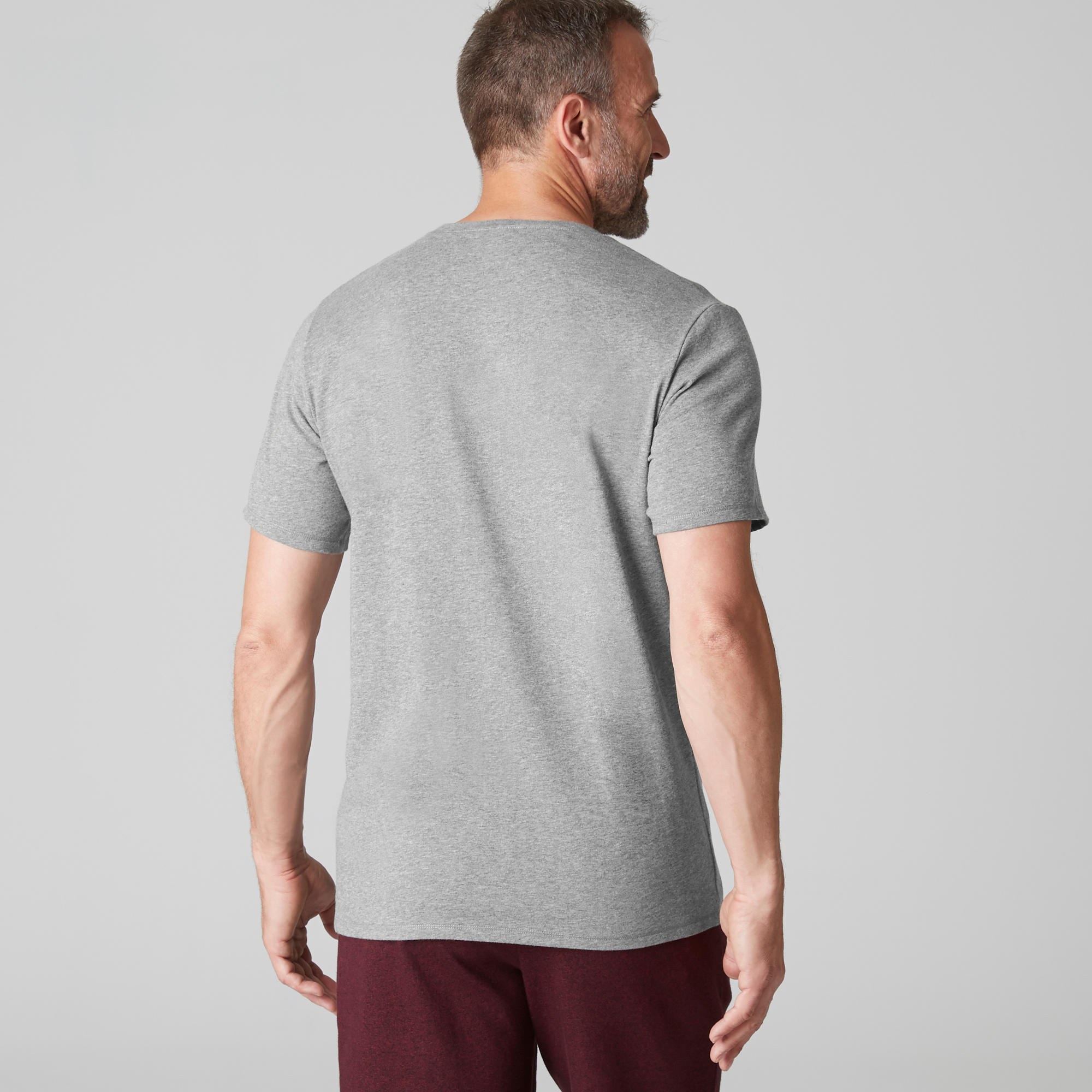 500 Regular-Fit Pilates & Gentle Gym T-Shirt - Mottled Light Grey 3/8
