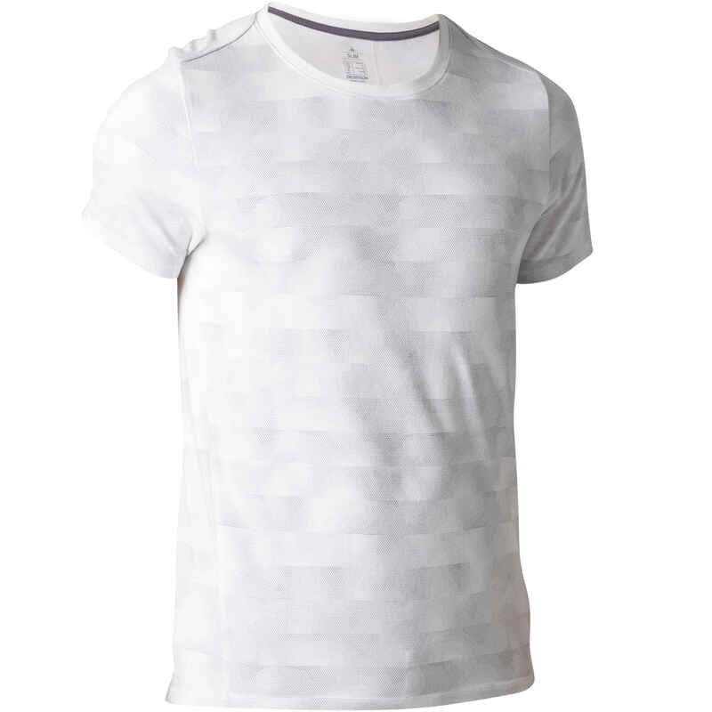 T-shirt 520 slim col rond Gym Stretching homme blanc AOP