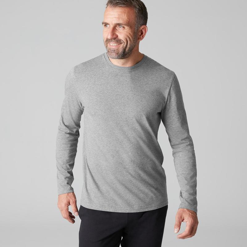 T Shirt Homme 100 Manches Longues Gris Chine Domyos By Decathlon
