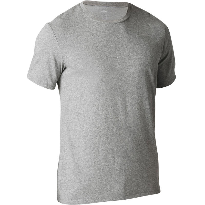 T-shirt 500 regular Pilates Gym douce homme gris clair chiné