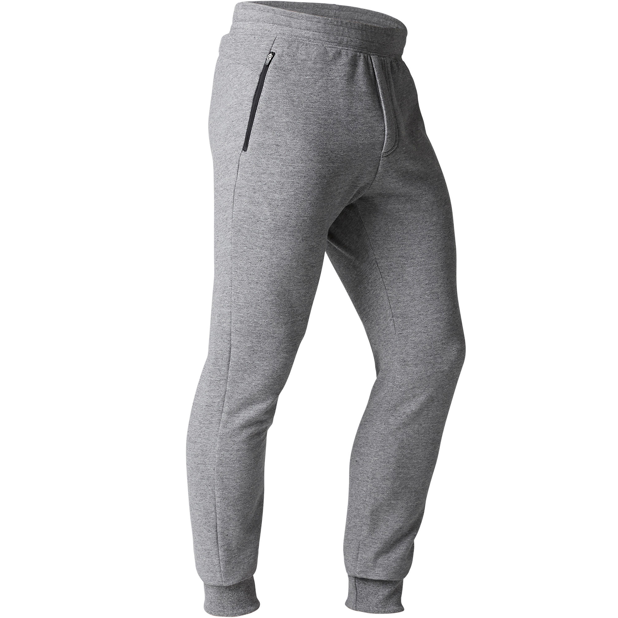 Domyos Herenbroek 900 Voor Gym En Stretching Slim Fit Met Rits Lichtgrijs domyos kopen in de aanbieding