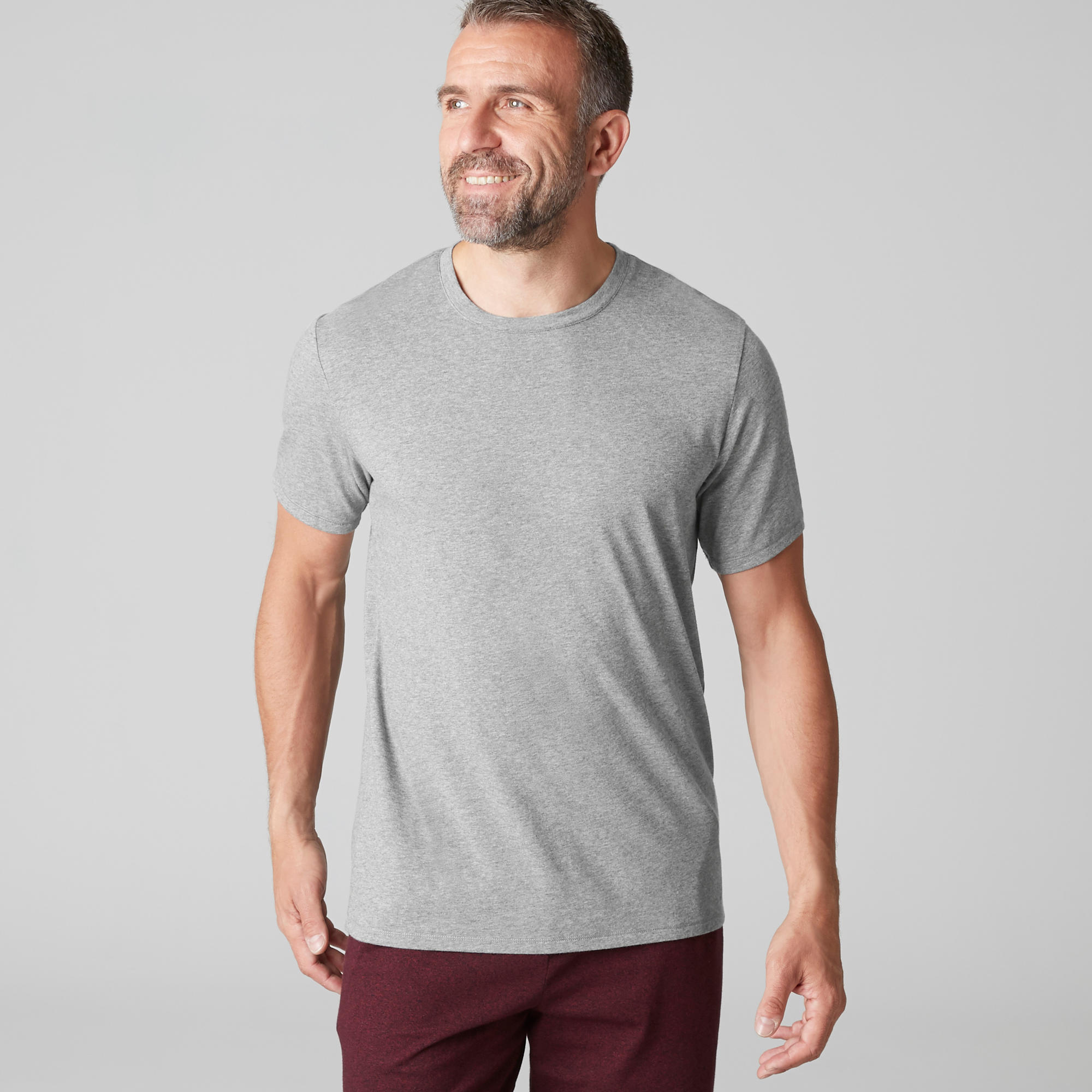 500 Regular-Fit Pilates & Gentle Gym T-Shirt - Mottled Light Grey 2/8
