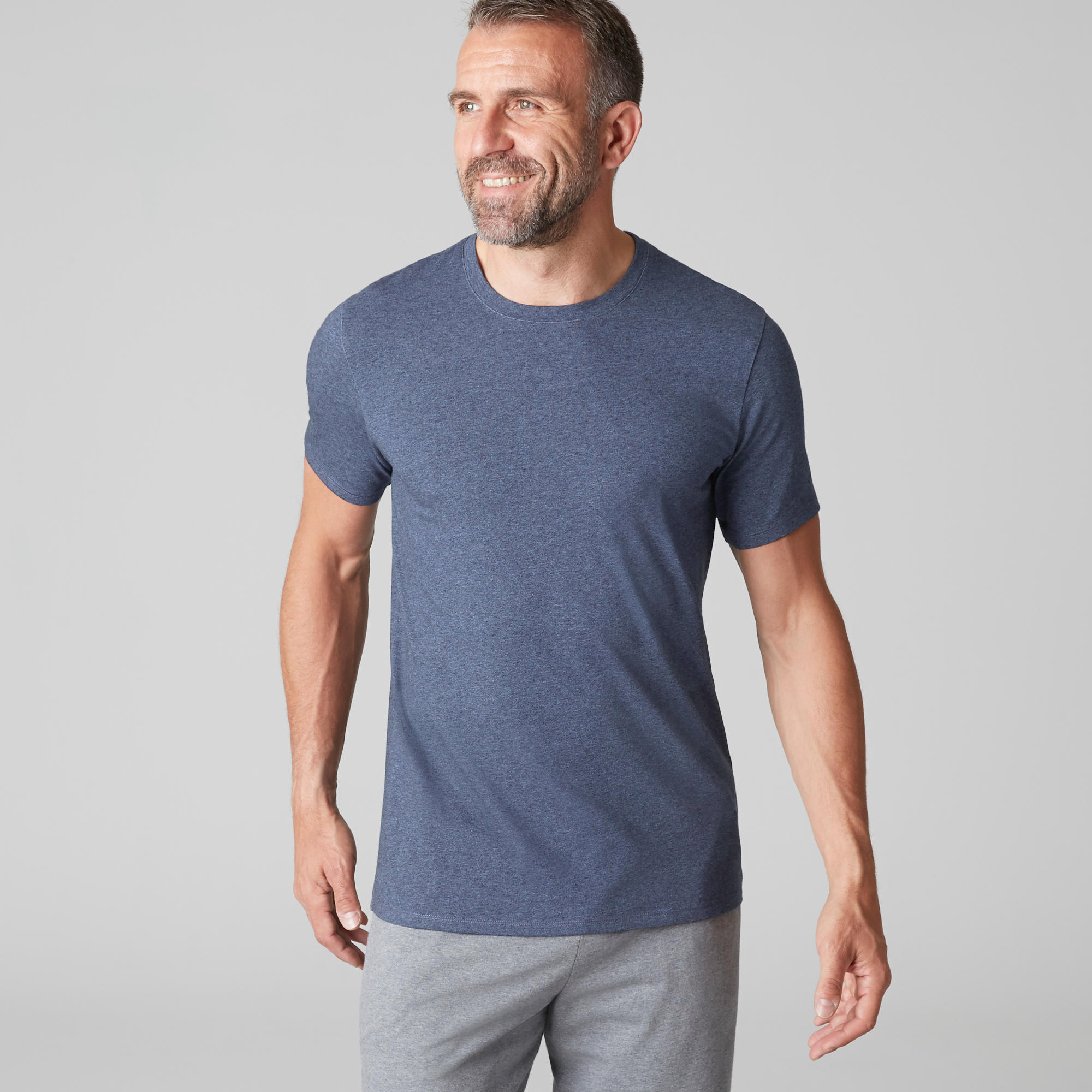 

500 Regular-Fit Half-sleeved Gym Stretching T-Shirt - Blue