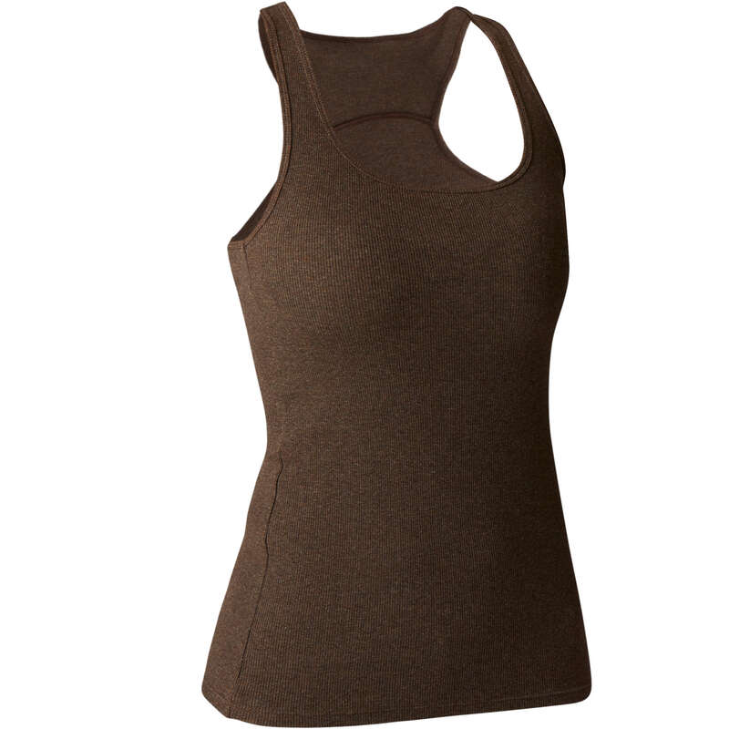 WOMAN T SHIRT LEGGING SHORT - 500 Gym Tank Top - Khaki DOMYOS