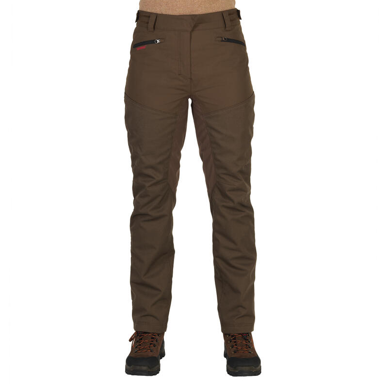 Pantalon De Caza Mujer Solognac Supertrak 500 Impermeable Resistente Marron