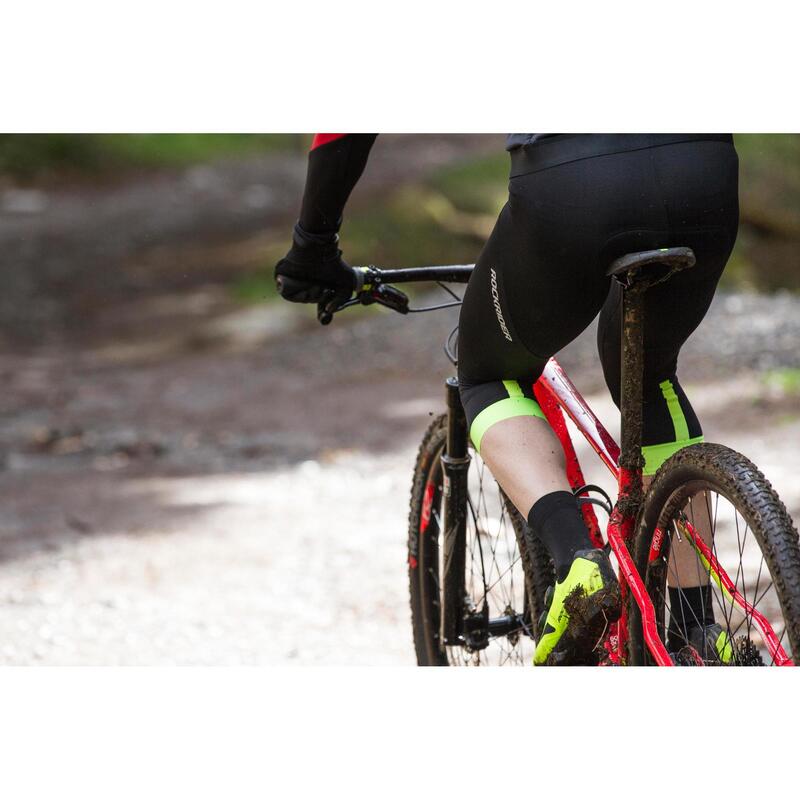 Driekwartbroek met bretels voor XC-mountainbiken pro fit zwart/fluo