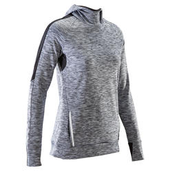 Camiseta Manga Larga Running Kalenji Mujer Gris Jaspeado Capucha