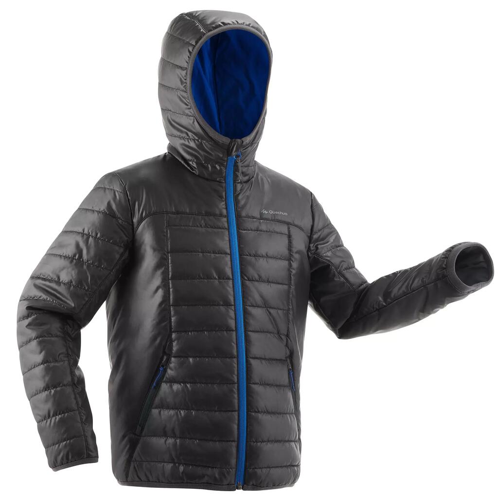 MH500 Boys' Hiking Padded Jacket - Black Blue
