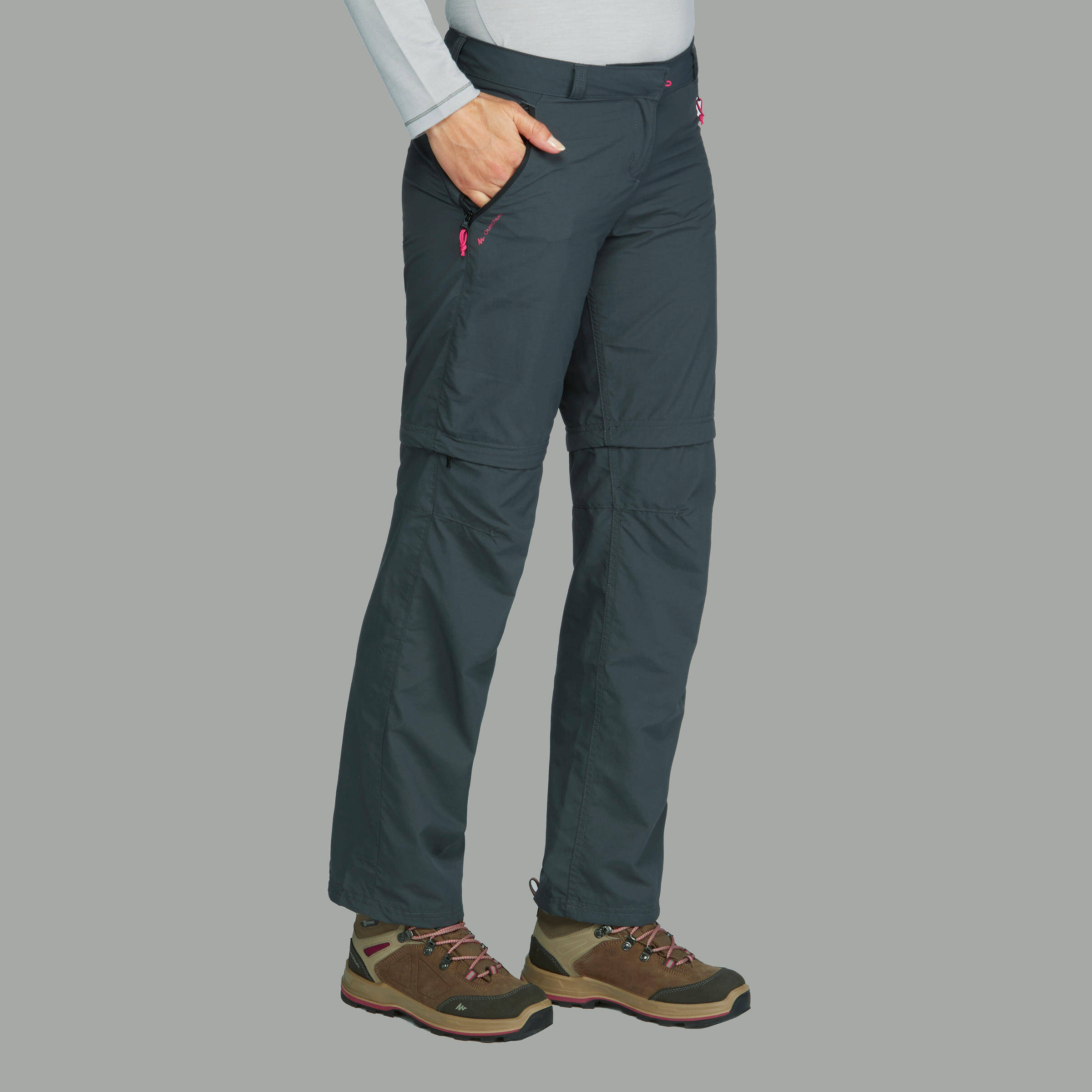 Women’s TREK 100 mountain trekking convertible trousers - dark grey -  3