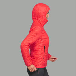 Women’s Hooded Mountain Trekking Padded Jacket TREK100 - Red