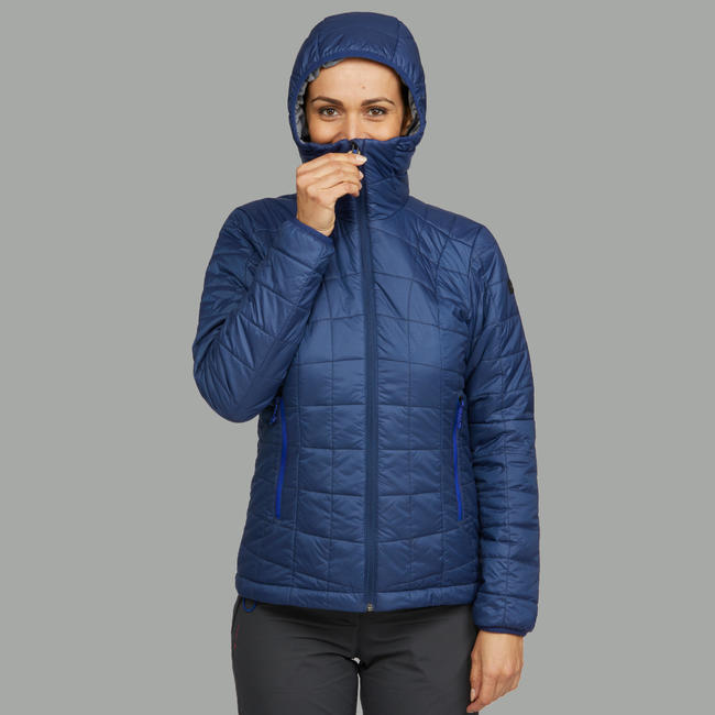 Women's Mountain trekking padded jacket - TREK 100 - blue