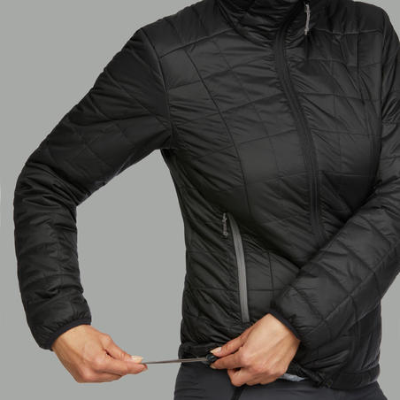 Women's Mountain Trekking Hooded Padded Jacket TREK 100 - Black