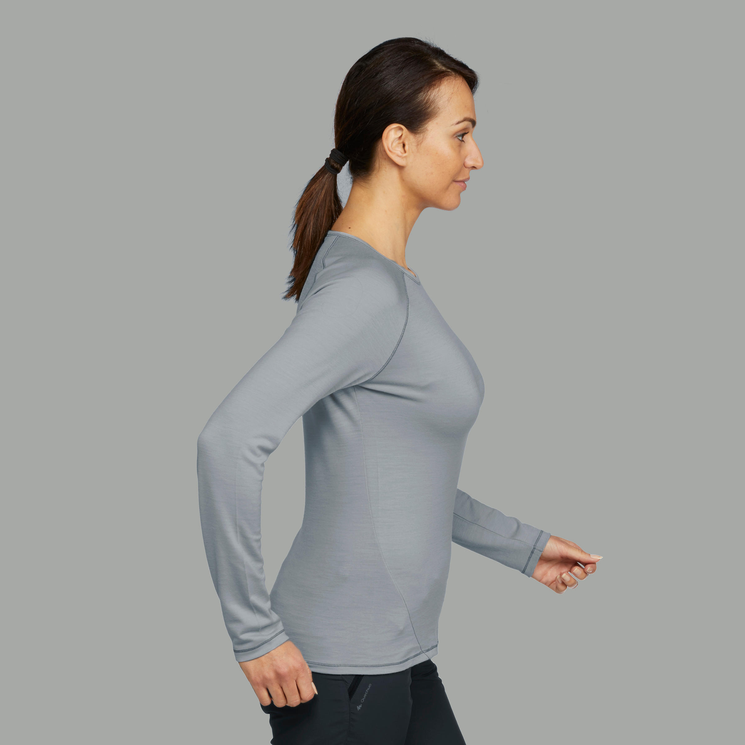 

Women' Mountain Trekking long sleeved merino wool t-shirt TREK 500 - grey -  By FORCLAZ | Decathlon