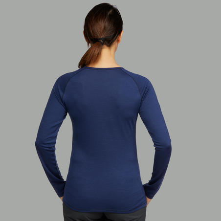 T-shirt manches longues randonnée montagne Techwool 190 femme bleu