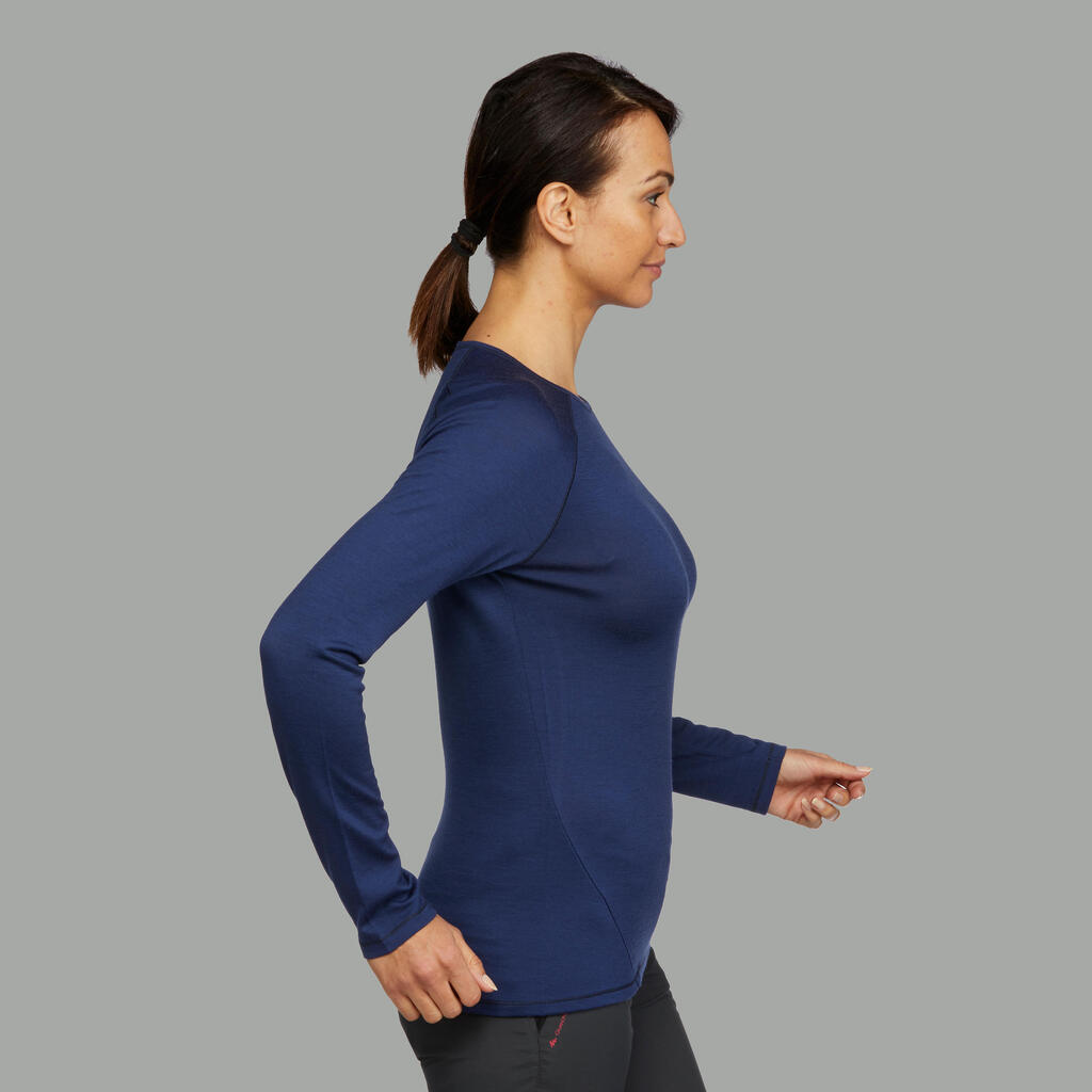 Langarmshirt Damen 100 % Merinowolle Bergwandern - MT500