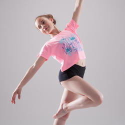 T-shirt manches courtes de danse, court et ample, fille bleu