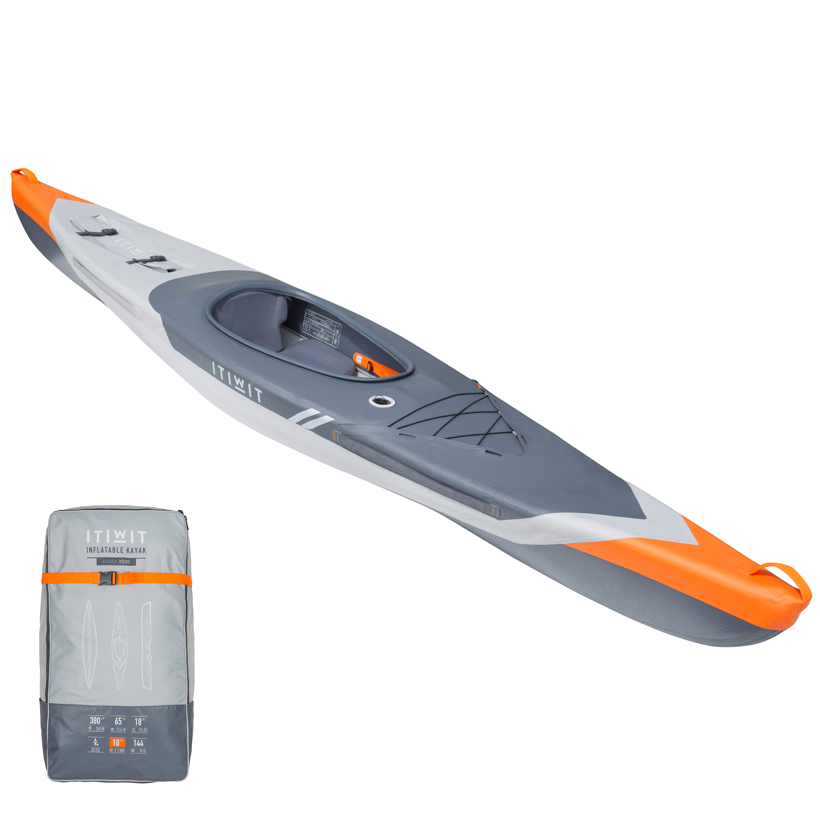 Kayak gonflable de randonnée haute pression strenfit dropstitch 1 place - x500 - Sports de pagaie - ITIWIT- Clubs - Entreprises - Collectivités - Associations