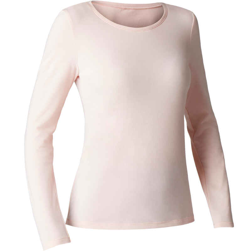 100 Women's Long-Sleeved Pilates & Gentle Gym T-Shirt - Light Pink