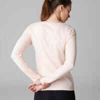 100 Women's Long-Sleeved Pilates & Gentle Gym T-Shirt - Light Pink