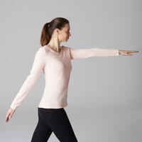 100 Women's Long-Sleeved Pilates & Gentle Gym T-Shirt - Light Pink