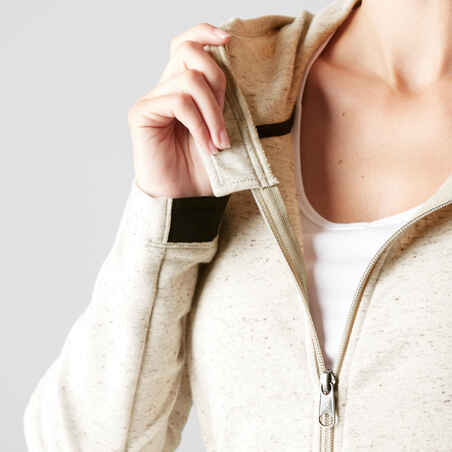 500 Women's Long Hooded Gym Stretching Jacket - Beige