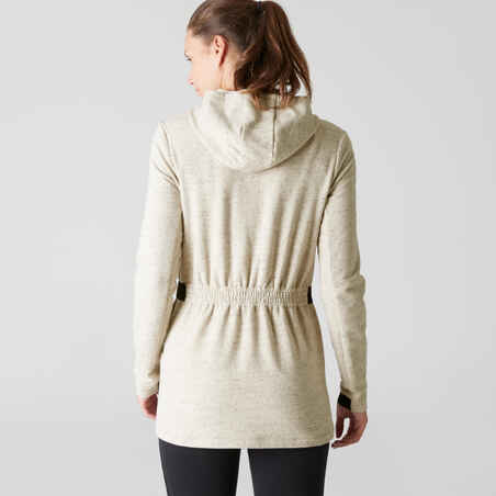 500 Women's Long Hooded Gym Stretching Jacket - Beige