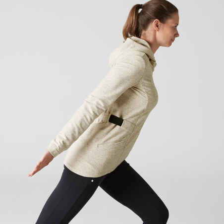 500 Women's Long Hooded Gym Stretching Jacket - Beige
