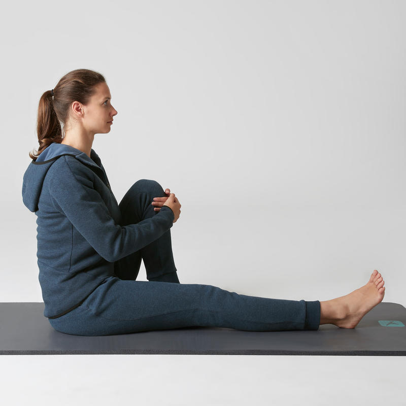 900 Women's Gym Stretching Hooded Jacket Dark Blue Decathlon