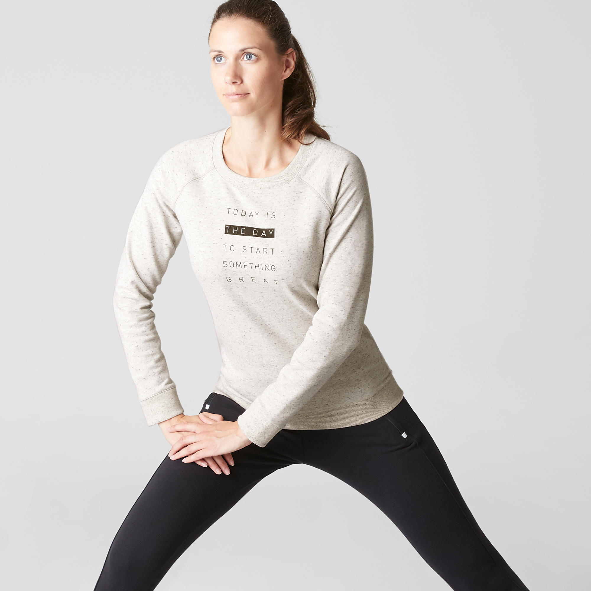 

500 Women's Gym Stretching Sweatshirt - Mottled Beige