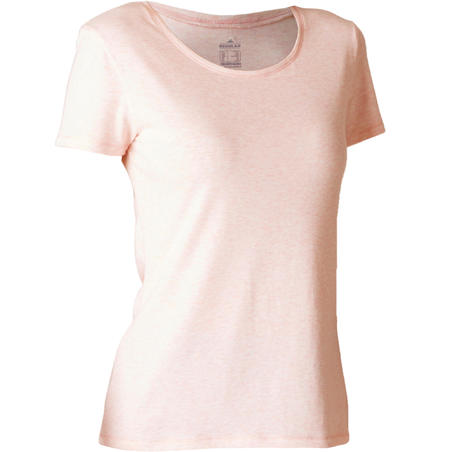 Жіноча футболка 500 для пілатесу/легкої гімнастики прямого крою - Cвітло-рожева