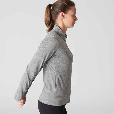 Women's Straight-Cut Zipped Sweatshirt With Pocket 100 - Mottled Grey