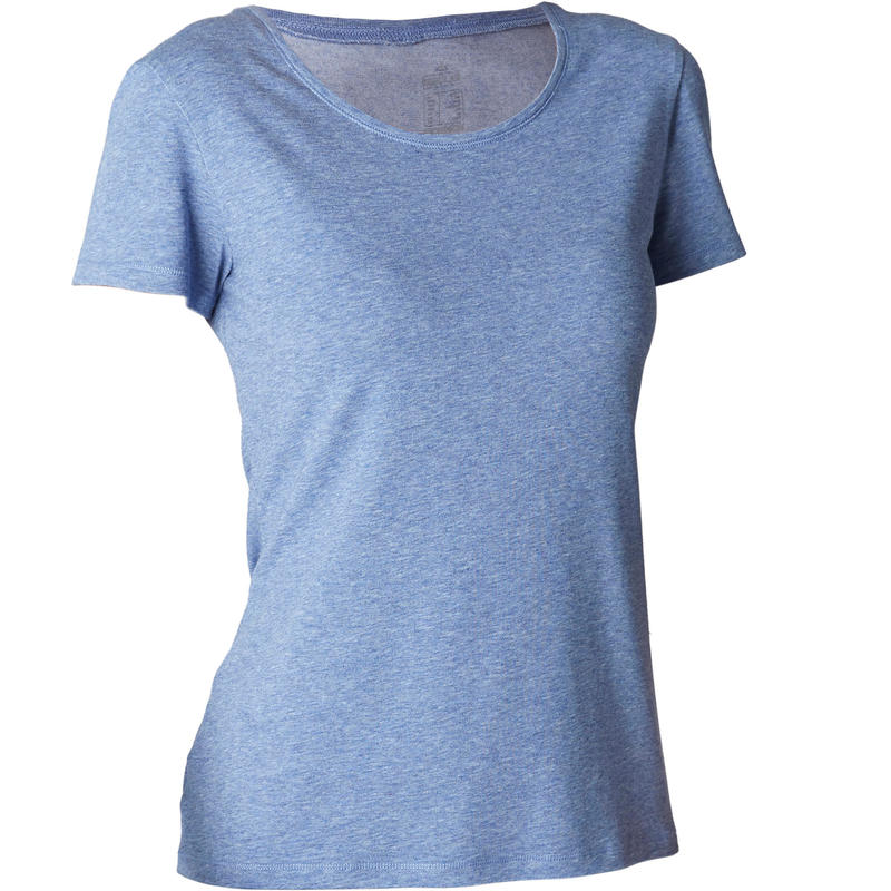 500 Women's Regular-Fit Pilates & Gentle Gym T-Shirt - Mottled Dark Blue 500 Women's Regular-Fit Pilates & Gentle Gym T-Shirt - Mottled Dark Blue