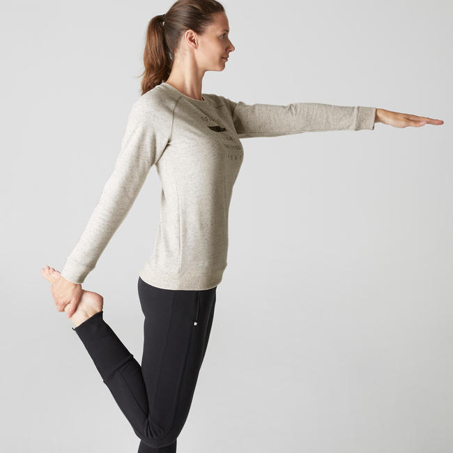 500 Women's Gym Stretching Sweatshirt Mottled Beige