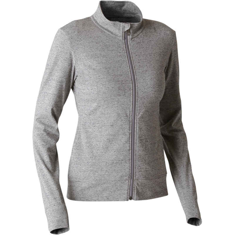 Women's Straight-Cut Zipped Sweatshirt With Pocket 100 - Mottled Grey