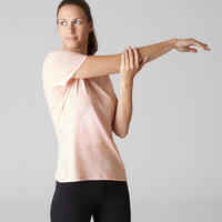500 Women's Regular-Fit Pilates & Gentle Gym T-Shirt - Mottled Light Pink
