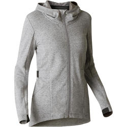 Veste longue 500 capuche Gym Stretching femme gris