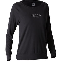 T-Shirt 500 manches longues Pilates Gym douce femme noir printé