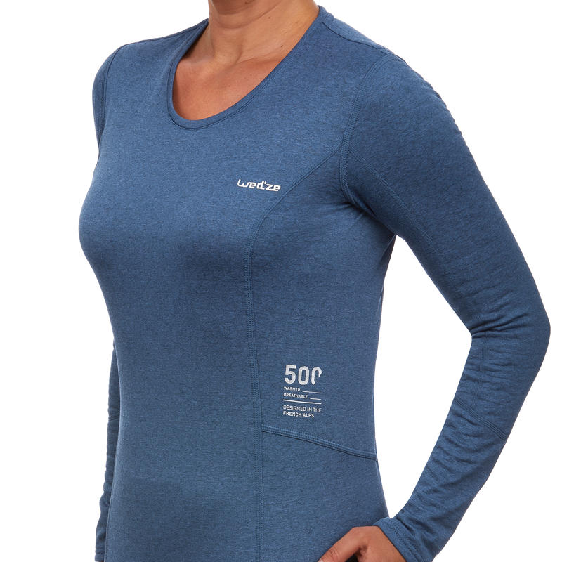 Women's base layer ski top 500 Blue Decathlon