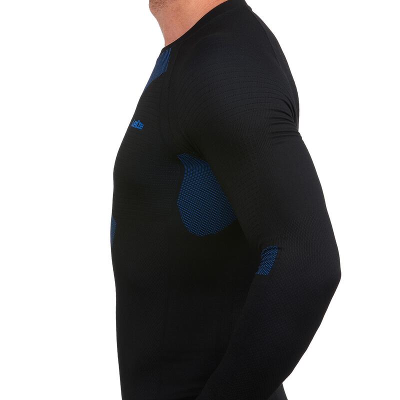 Sous-vêtement de ski chaud et confort homme, 500 I-soft seamless noir et bleu