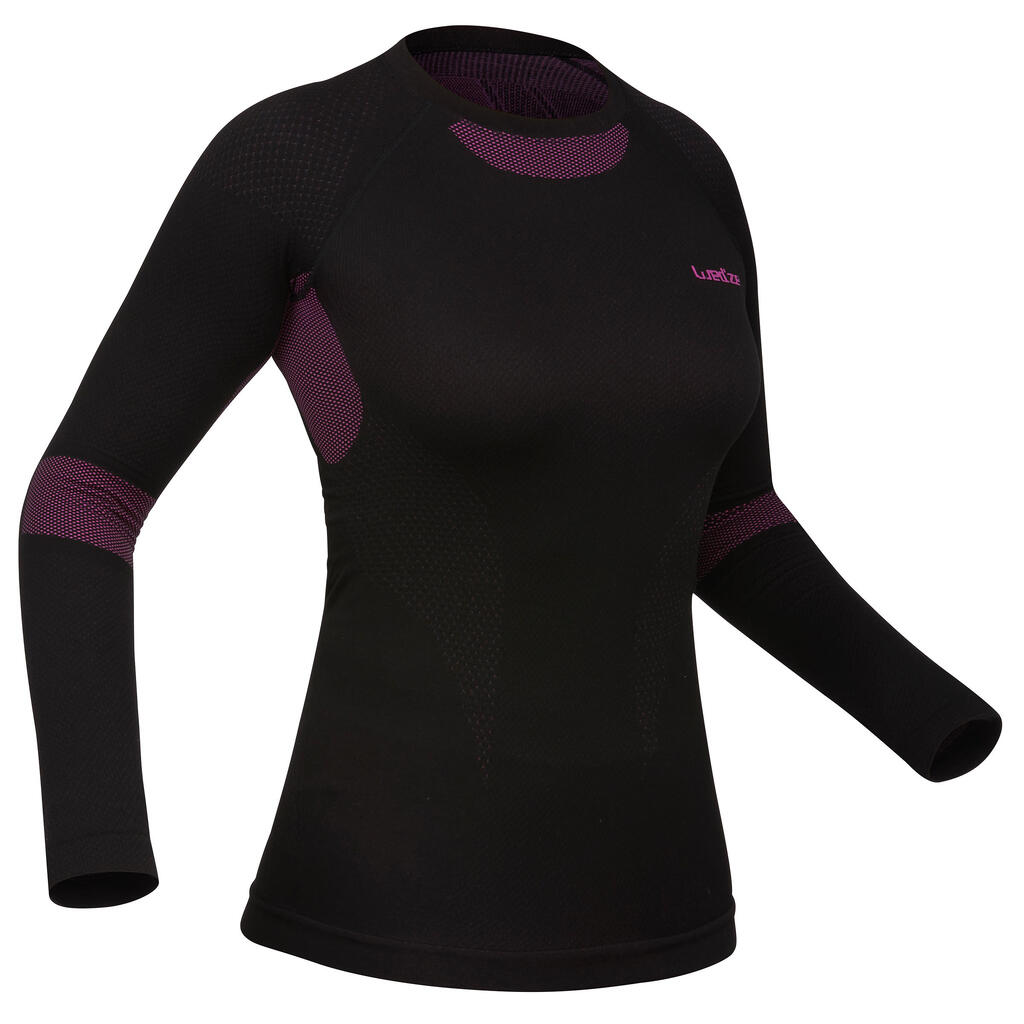 Women’s comfortable, soft & seamless base layer ski top - BL 500 - Pink / Black