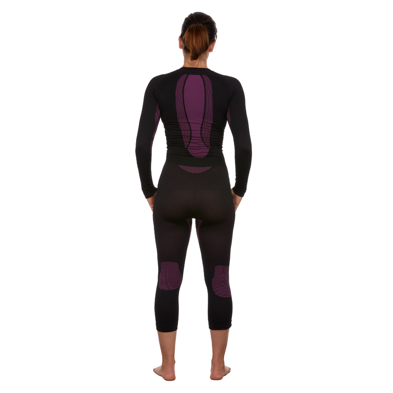 Sous vetement de ski seamless femme BL 500 Soft bas noir violet pour les clubs et collectivites Decathlon Pro