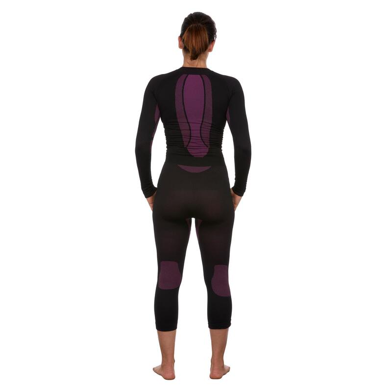 Calças térmicas de ski seamless mulher - BL 580 I-Soft - preto/violeta