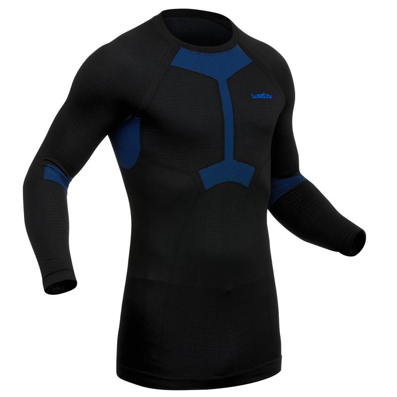 Sous-vêtement de ski chaud et confort homme, 500 I-soft seamless noir et bleu