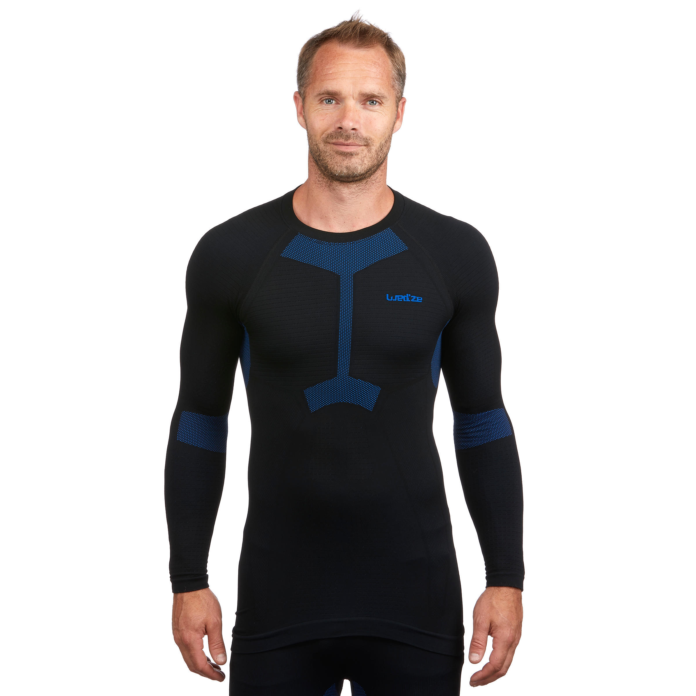 Men’s Seamless Ski Base Layer I-Soft Top - BL 580 - Black/Blue 3/6