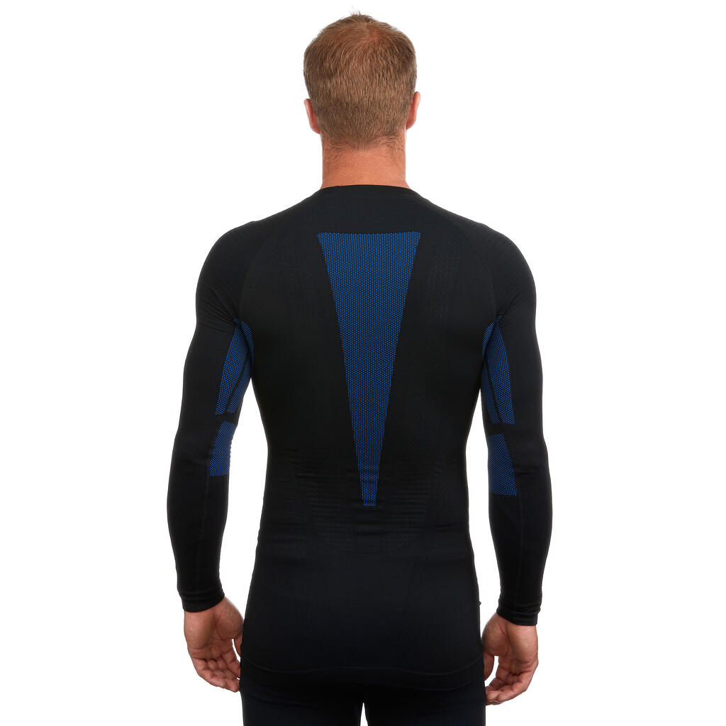 Men’s soft and seamless ski base layer top BL 500 - Black / Blue