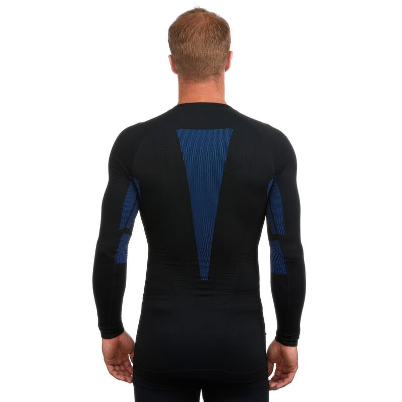 Sous-vêtement de ski chaud et confort homme, 500 I-soft seamless noir et bleu