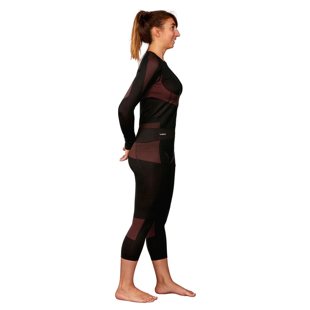 900 Women's Skiing Base Layer Bottom - Black Pink